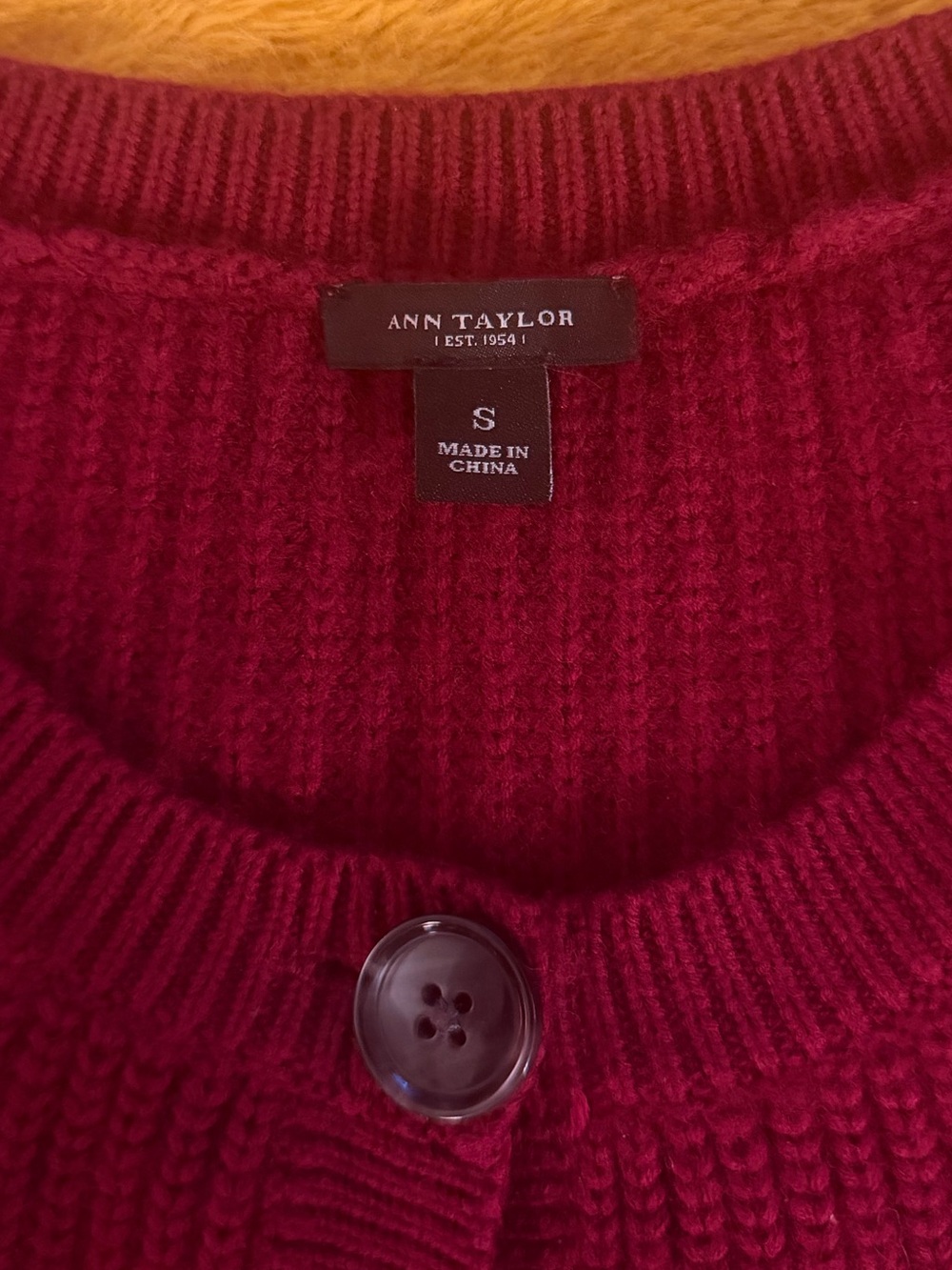 Ann Taylor Burgundy Ribbed Button-Front Cardigan - Picture 2 of 3